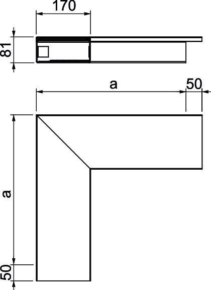 Technische Zeichnung eines L-Profils mit Maßen: Länge 170 mm, Höhe 81 mm. Beide Schenkel des Profils sind je 50 mm breit.
