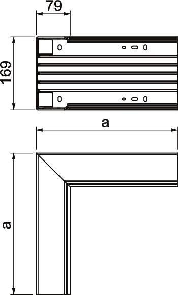 Technische Zeichnung eines Rahmens mit Winkeldetails, Bemaßungen 79 x 169 mm und variablen Seitengrößen 'a'.