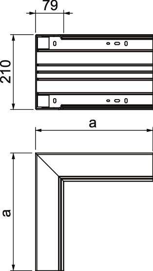Technische Zeichnung eines rechteckigen Rahmens mit Maßen: Breite 79 mm, Höhe 210 mm, identische seitliche Breite 'a'.