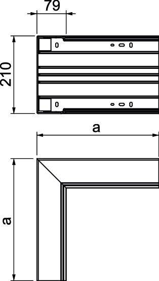Technische Zeichnung einer rechteckigen Struktur mit Maßen: 210 mm Höhe und 79 mm Breite.
