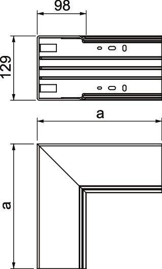 Technische Zeichnung eines rechteckigen Rahmens mit Abmessung: obere Kante 129 mm, seitlich 98 mm, bezeichnet mit 'a'.