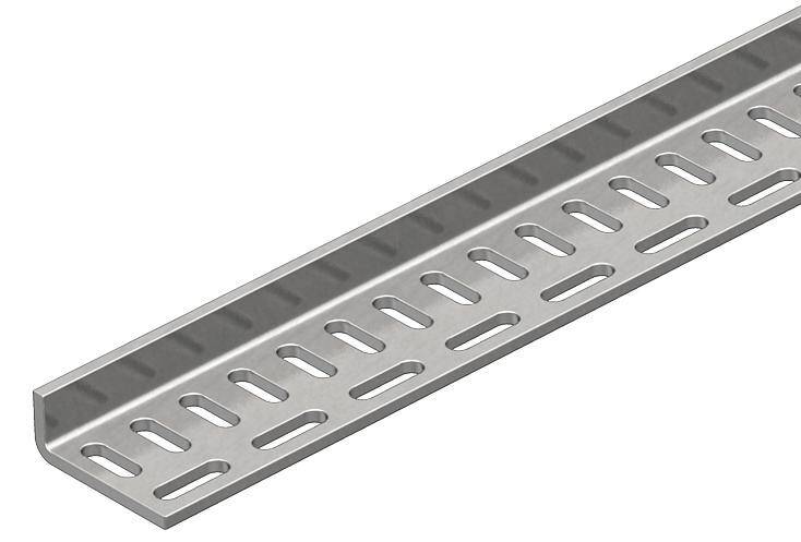 Metallschiene mit rechteckigen Aussparungen entlang der Oberfläche, dient zur sicheren Befestigung oder Stabilisierung von Konstruktionen.