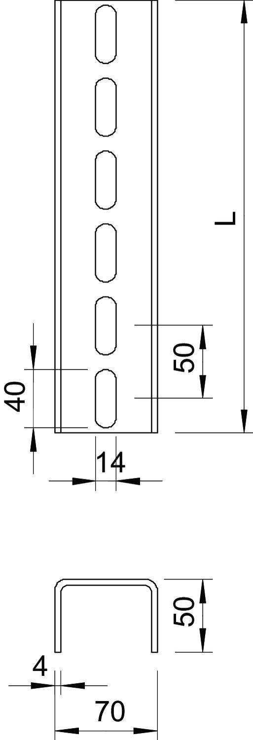 OBO Bettermann 6479308 U-Stiel (L x B x H) 6m x 70.00mm x 50.00mm 1 St. Grau