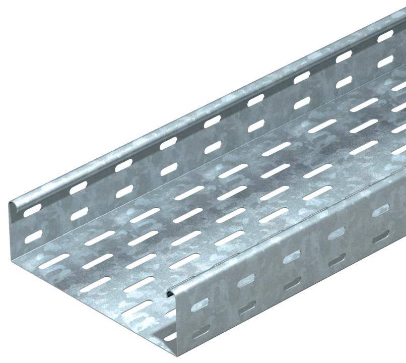 Metallkabelrinne mit perforierten Seiten und Boden zur Kabelverlegung.