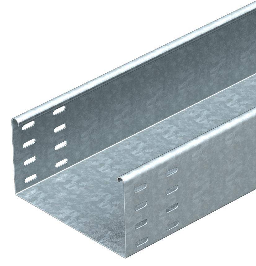 Metallschiene mit rechteckigem Querschnitt und mehreren gestanzten Löchern, geeignet für Kabel- oder Leitungsinstallation.
