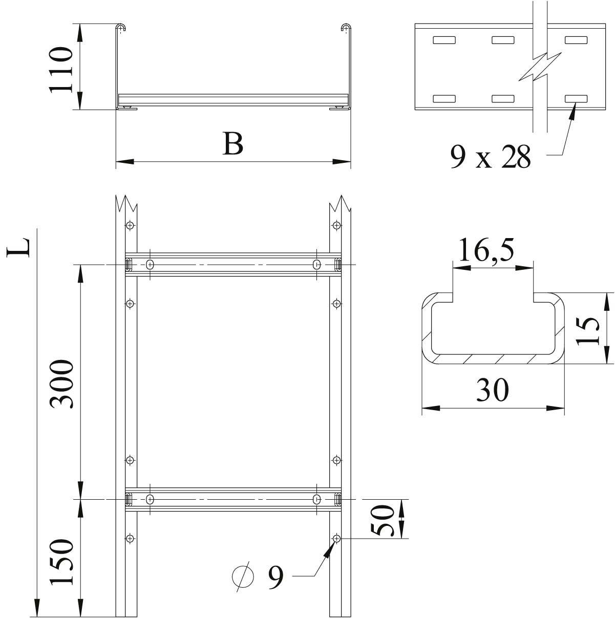 OBO Bettermann 6207304 Kabelleiter (L x B x H) 3m x 300.00mm x 110.00mm 3m