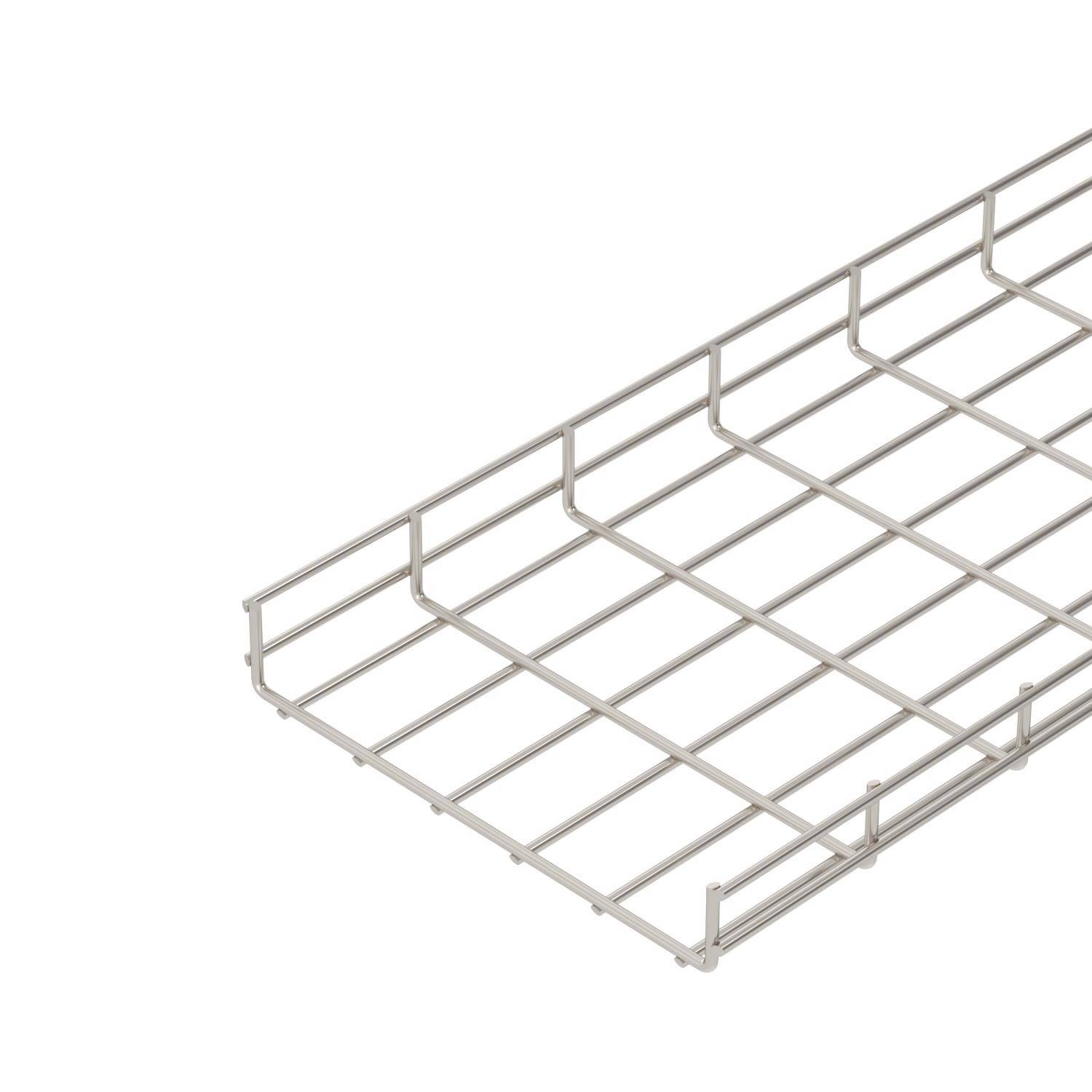 Kabelträger aus Metallgitter, rechteckige Form mit erhöhter Kante. Verwendet zur sicheren und geordneten Verlegung von Kabeln.