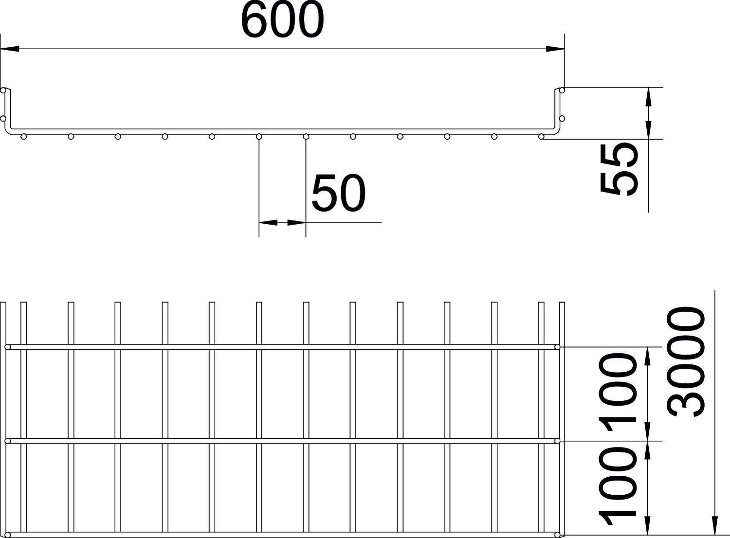 OBO Bettermann 6000958 Gitterrinne (L x B x H) 3m x 600.00mm x 55.00mm 3m