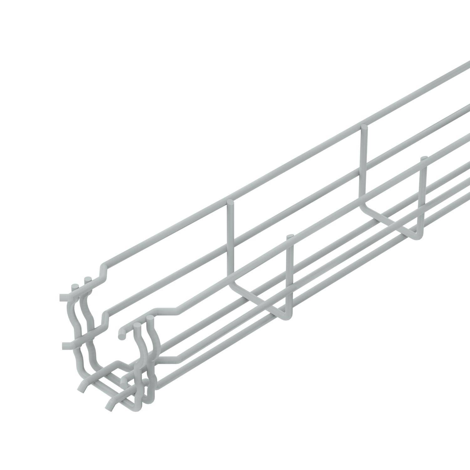 Ein weißes Kabelkanal-Gitter aus Metall mit mehreren Querstreben und offenem Boden, zur Kabelorganisation an Wand oder Decke.