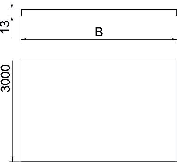 Technische Zeichnung eines Rechtecks mit den Abmessungen 13 mm Höhe und 3000 mm Breite.