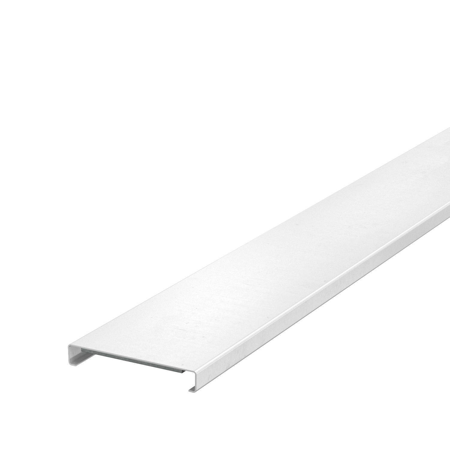 Ein weißes, rechteckiges Metallprofil in Form eines langen C. Es könnte als Abdeckung oder Verkleidung dienen.