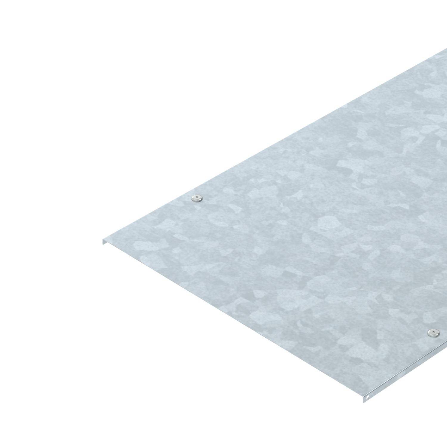 Ein rechteckiges, graues Metallblech mit leicht reflektierender Oberfläche und vier sichtbaren Schraublöchern in den Ecken.
