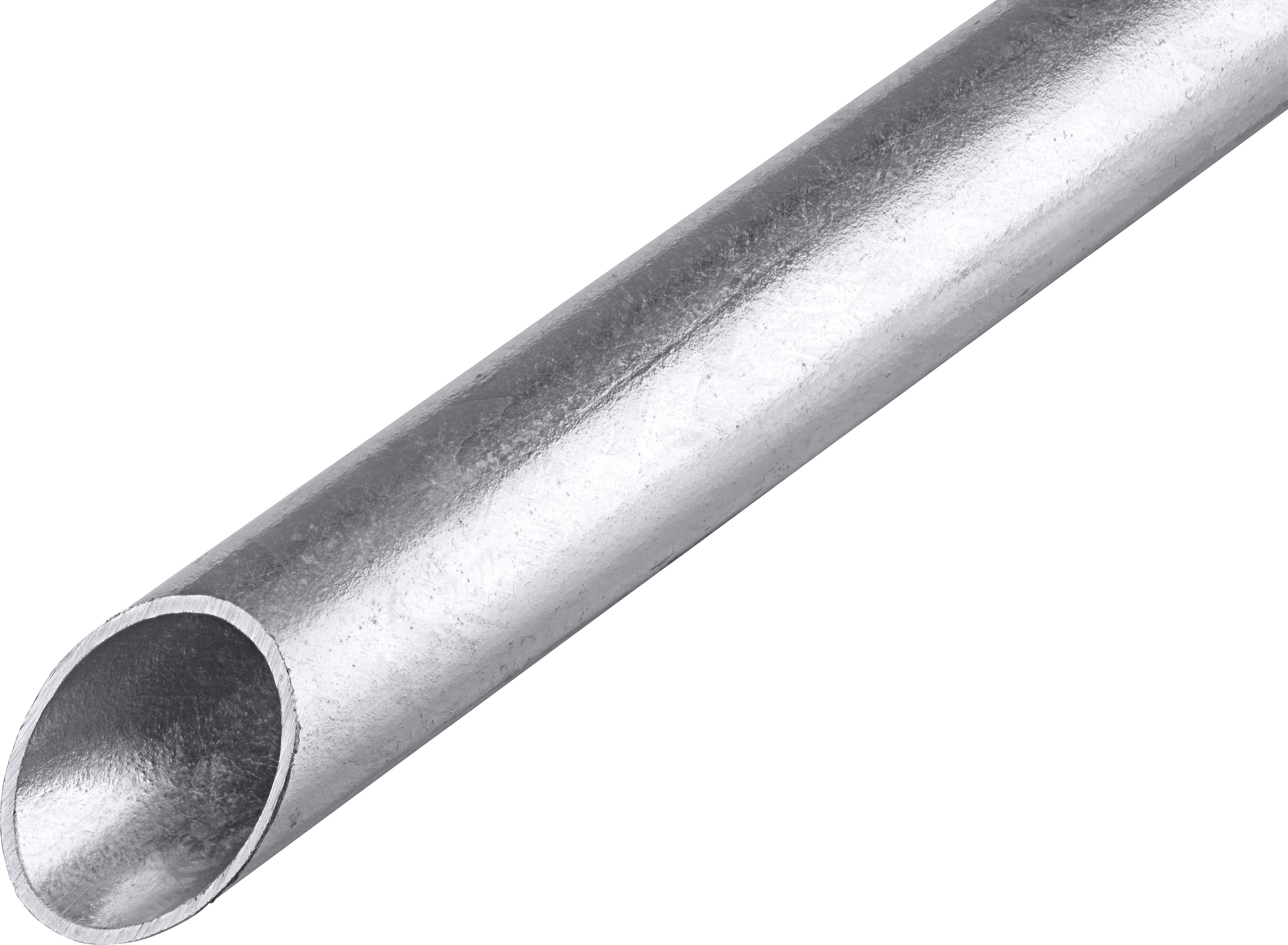 Ein silberfarbenes Metallrohr ist in diagonaler Perspektive abgebildet, das einen Einblick ins Innere des Rohrs zeigt.