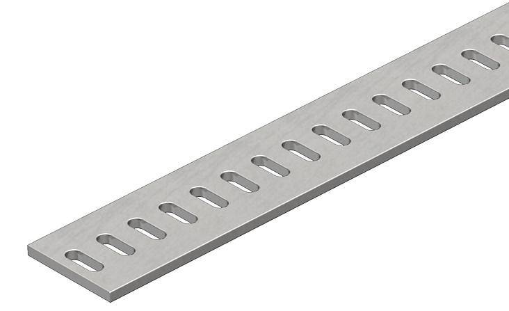 Metallleiste mit gleichmäßigen, rechteckigen Löchern entlang ihrer Länge. Sie wird häufig in Bauprojekten verwendet.