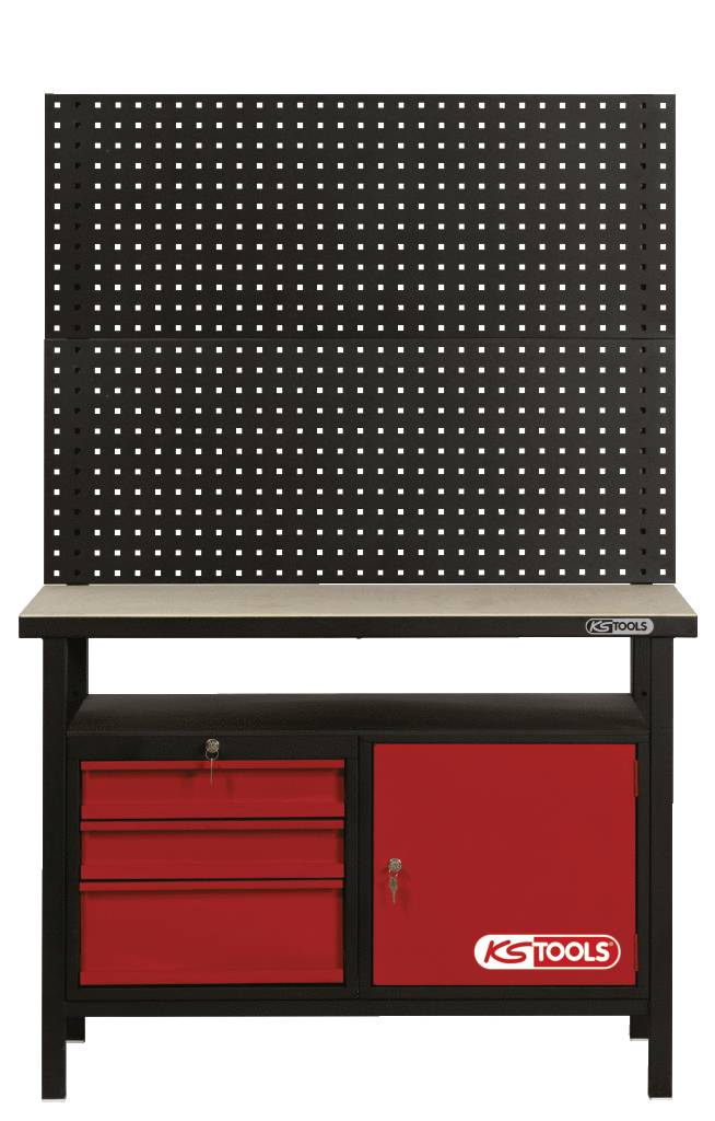 KS Tools 8650003 Werkbank mit 3 Schubladen und 1 Tür, H840xB1200xT600mm (B x H x T) 1200 x 840 x 600mm