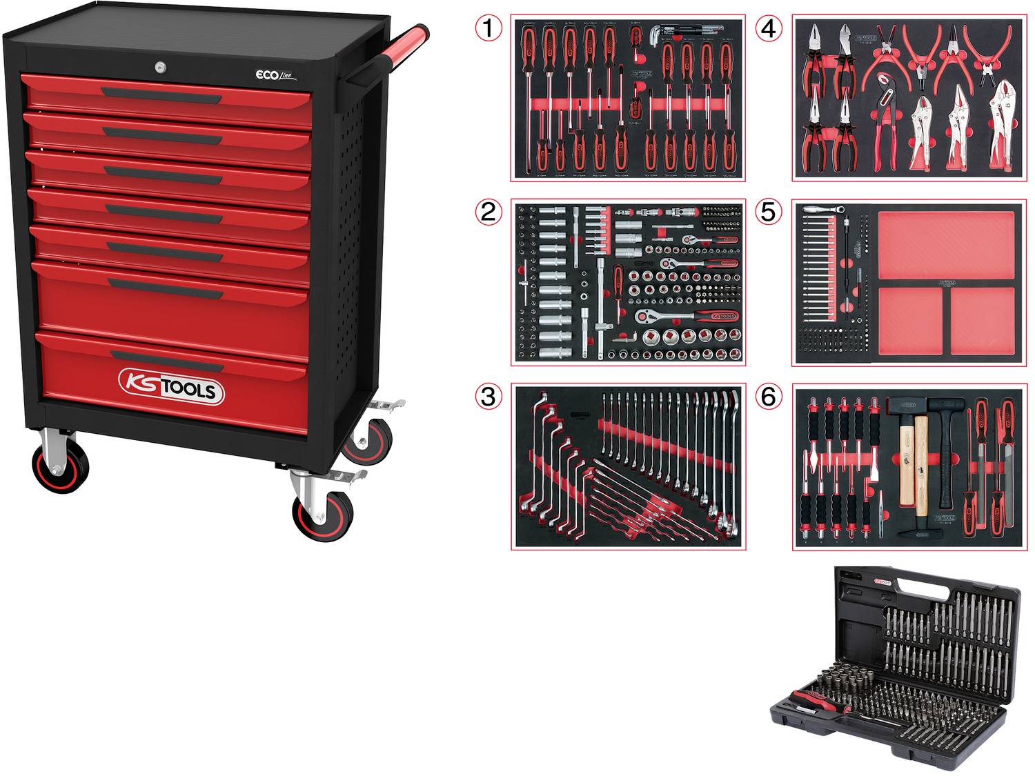 KS Tools 897.7598 Werkstattwagen Stahlblech Herstellerfarbe: Schwarz, Rot
