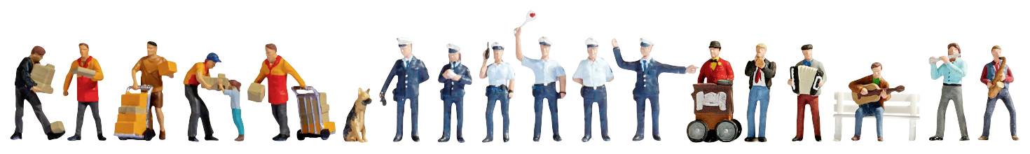 Zehn Miniaturfiguren aus verschiedenen Berufen, darunter ein Polizist, ein Arzt, ein Feuerwehrmann und ein Musiker, stehen nebeneinander.