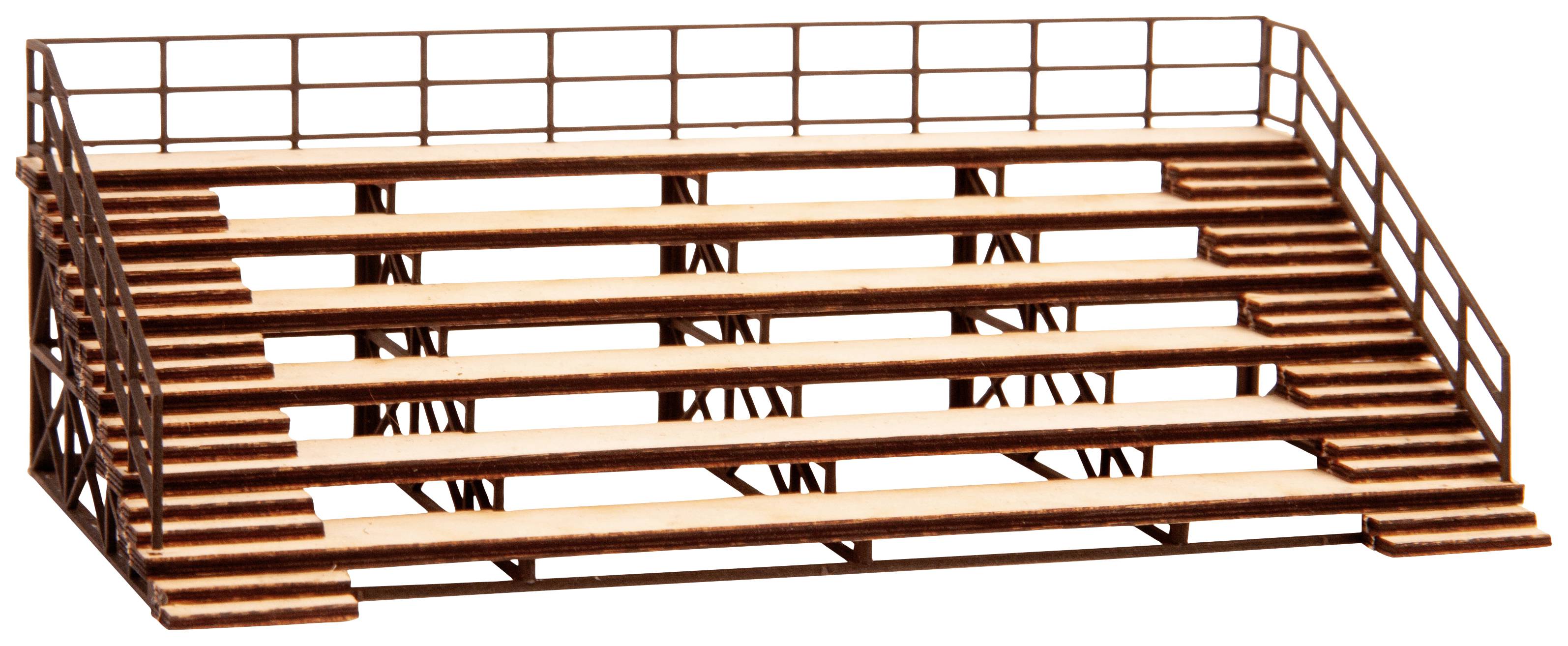 Tribüne mit mehreren Sitzreihen und seitlichen Treppen, geeignet für Publikum bei Veranstaltungen oder Sportereignissen.