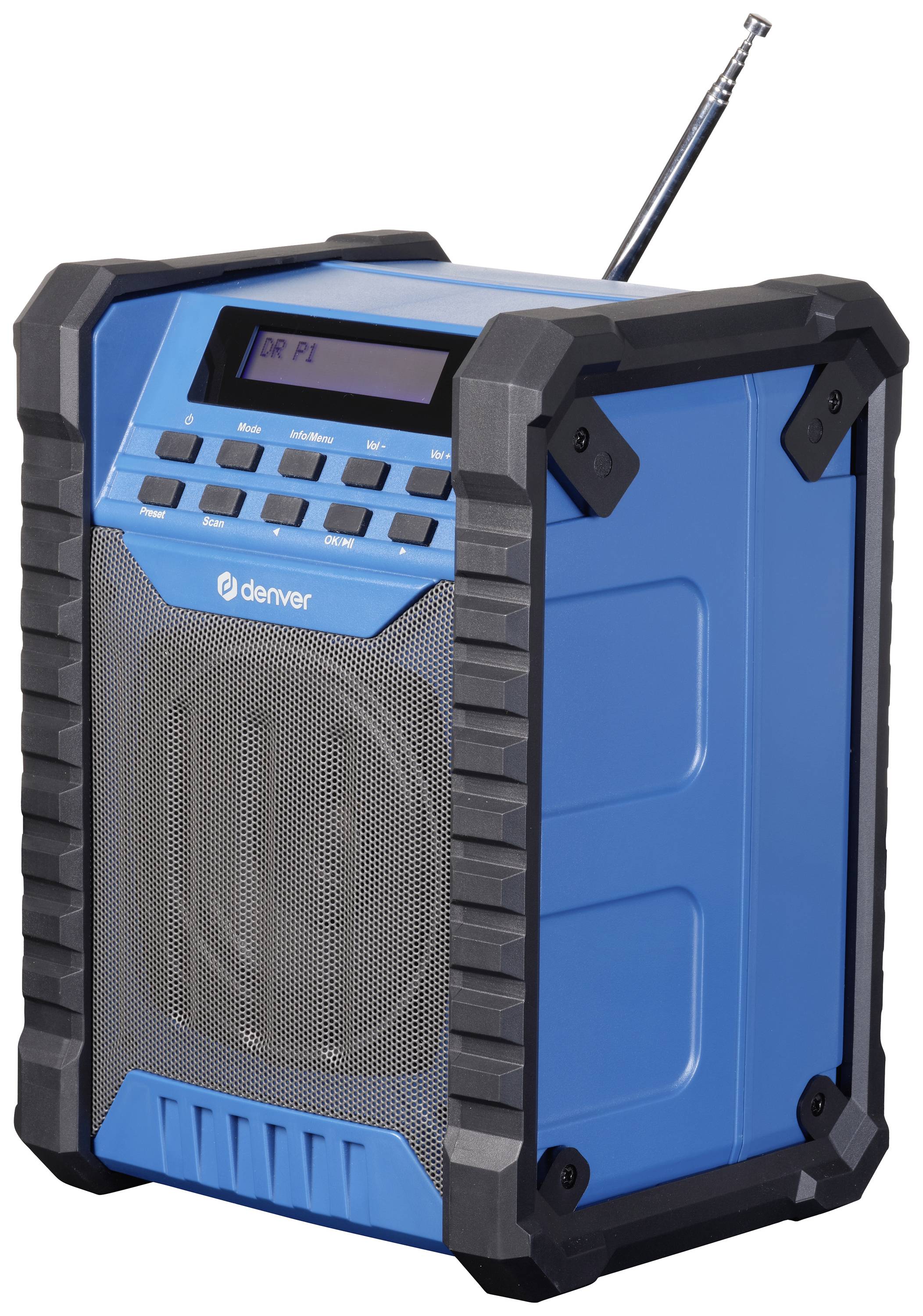 Denver WRD-60 Baustellenradio DAB+, DAB, UKW AUX, UKW, DAB+ wiederaufladbar, spritzwassergeschützt Schwarz, Blau