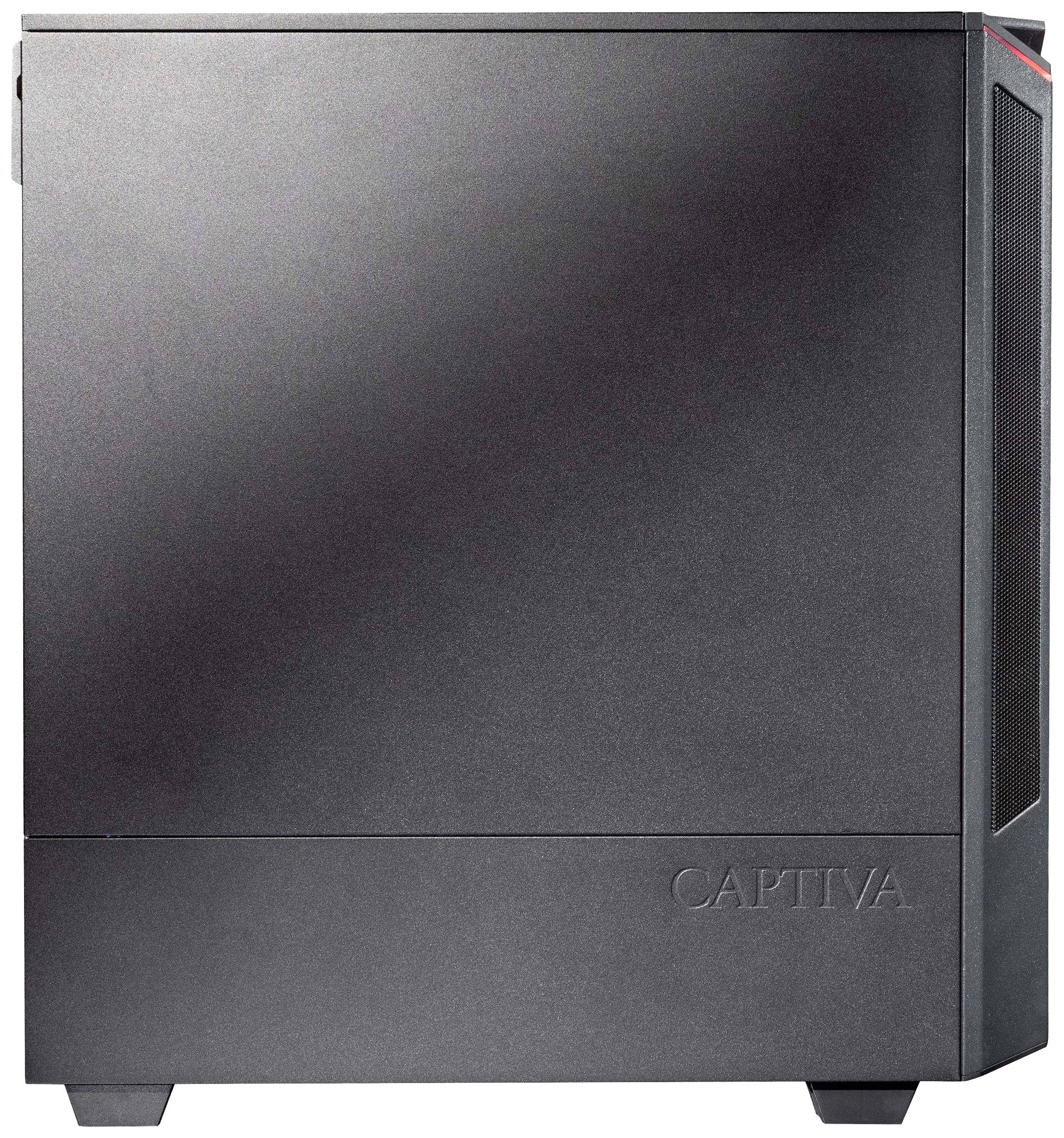 Computergehäuse in Schwarz mit dem Logo 'CAPTIVA' auf der unteren rechten Seite. Minimalistisches Design, Seitenansicht.