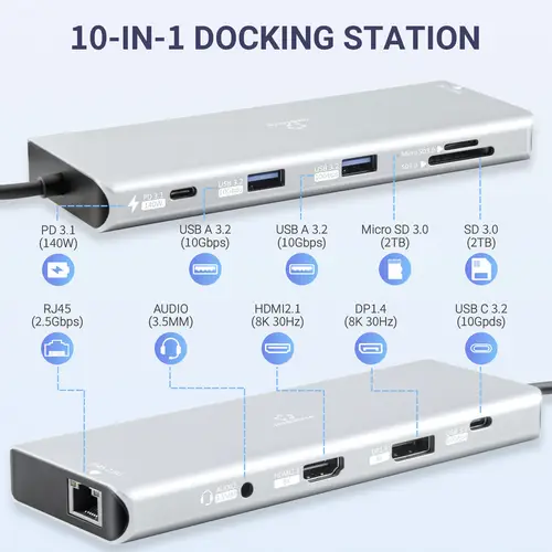 Renkforce USB-C® Dockingstation RF-DKS-905 10-in-1 8K PD 3.1 Passend für Marke Dockingstations: Uni Renkforce USB-C® Dockingstation RF-DKS-905 10-in-1 8K PD 3.1 Passend für Marke Dockingstations: Uni