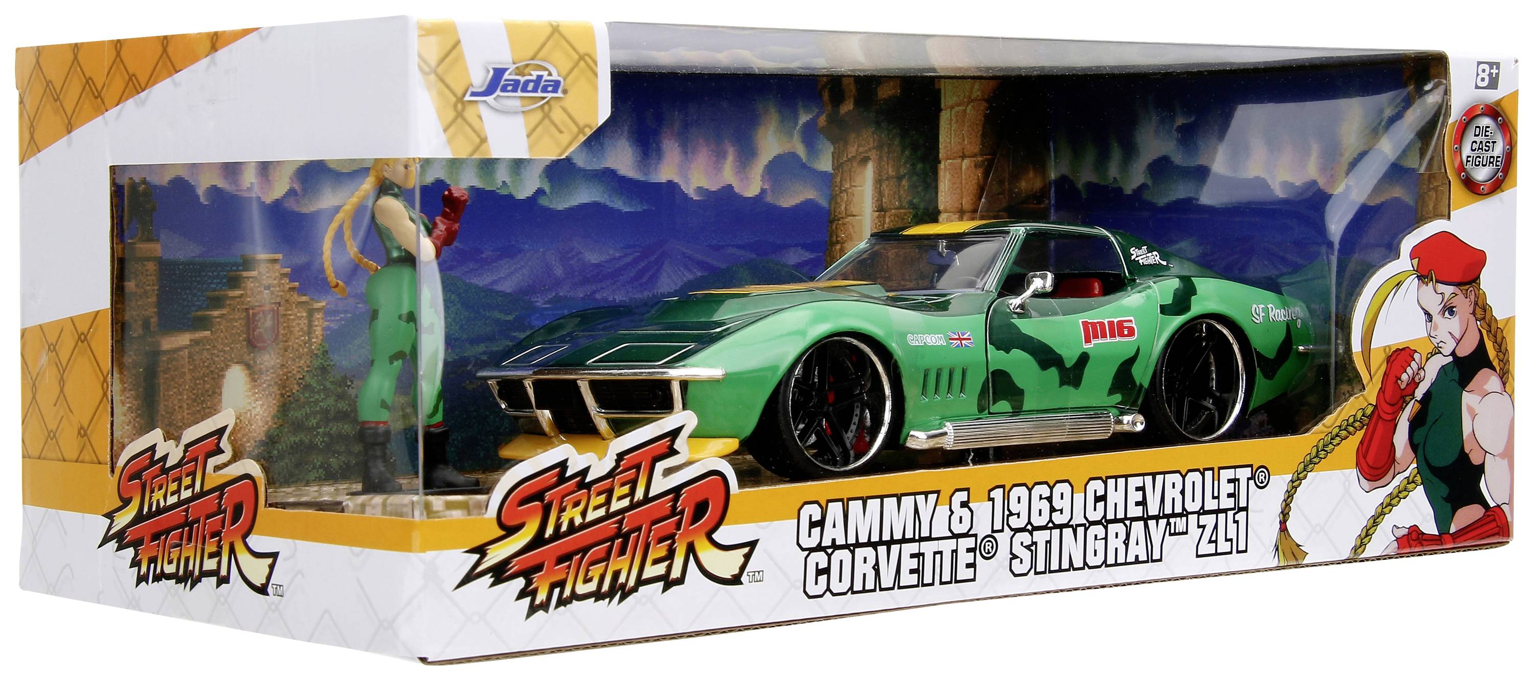 JADA TOYS Street Fighter 1969 Chevrolet Corvette Stingray ZL1 mit Cammy White Figur Fertigmodell PKW Modell