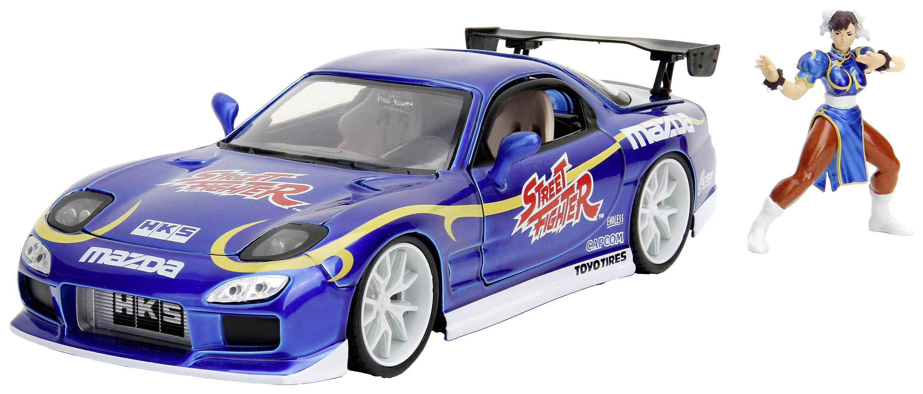 JADA TOYS Street Fighter 1993 Mazda RX7 mit Chun-Li Figur Fertigmodell PKW Modell