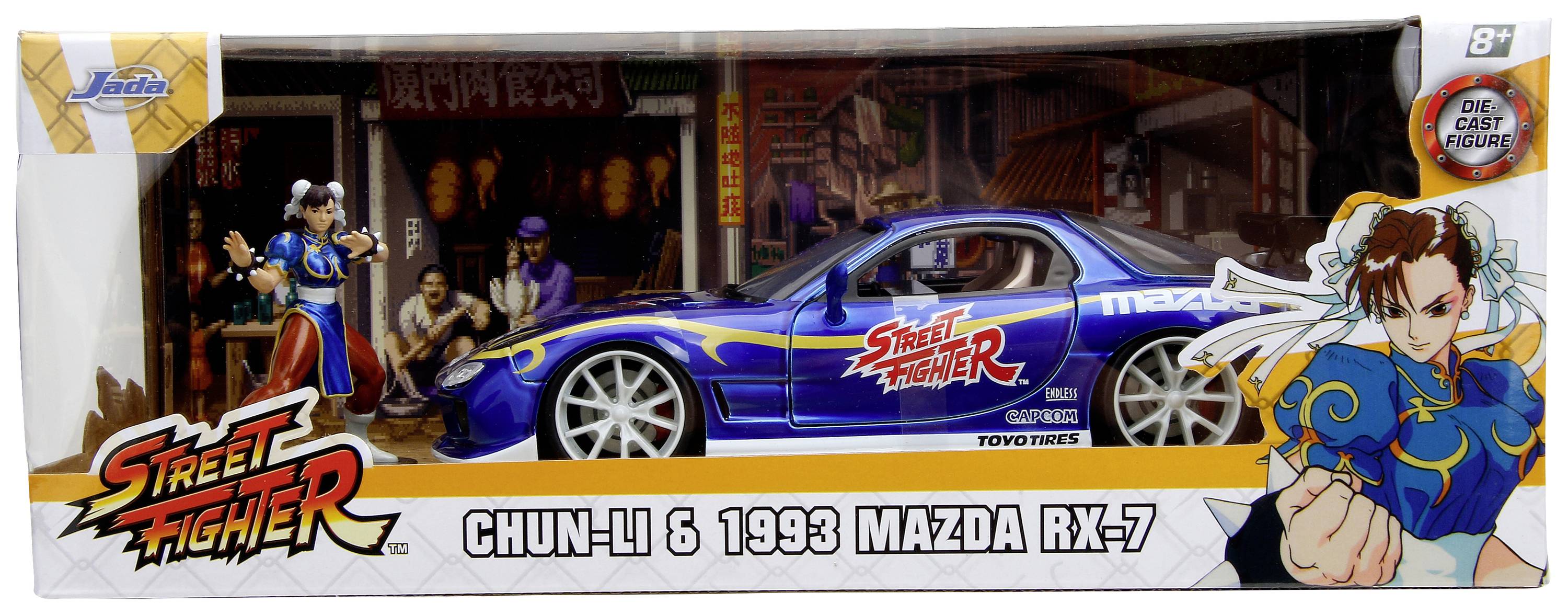 JADA TOYS Street Fighter 1993 Mazda RX7 mit Chun-Li Figur Fertigmodell PKW Modell