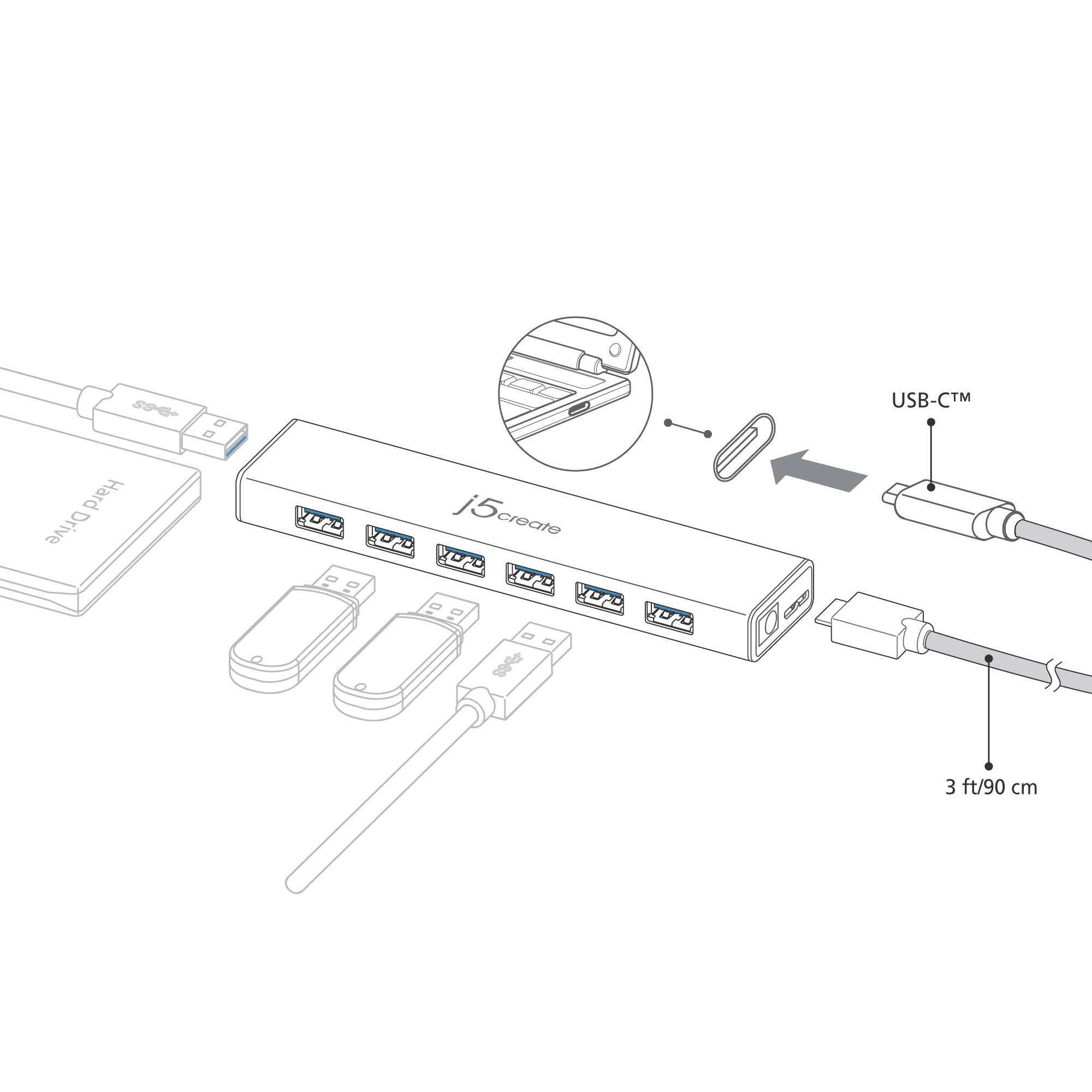 J5create JCH377-N 7 Port USB 3.2 Gen 1-Hub (USB 3.0) Silber