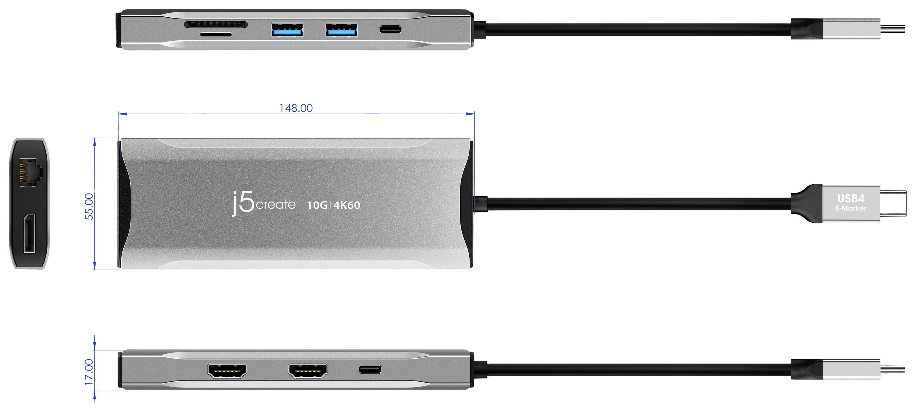 J5create USB-C® Mini-Dockingstation JCD397-N Passend für Marke: Apple, Microsoft integrierter Karte