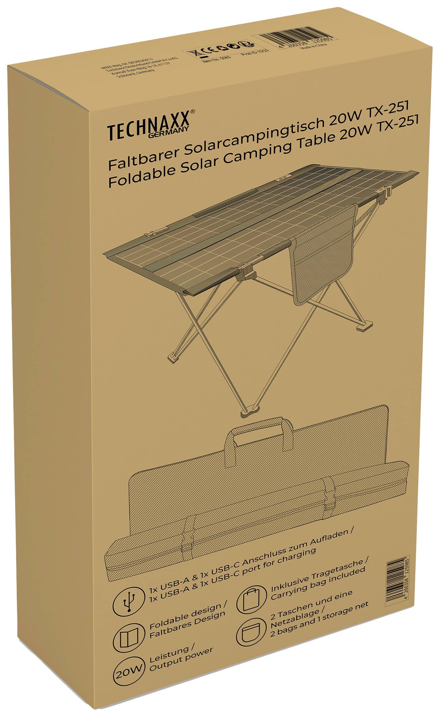 Technaxx Campingtisch TX-251 Camping Tisch Schwarz, Silber 5083 Belastbarkeit (Gewicht) (max.) 5kg