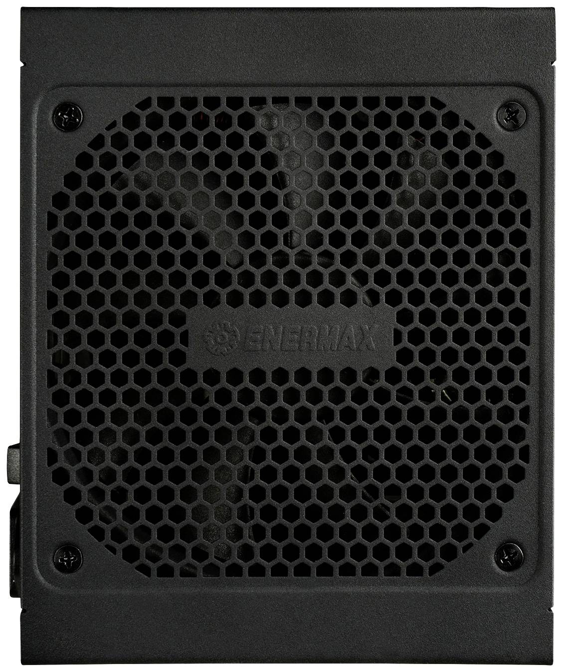 Schwarzes PC-Netzteil mit Enermax-Logo, Lüftergitter sichtbar.