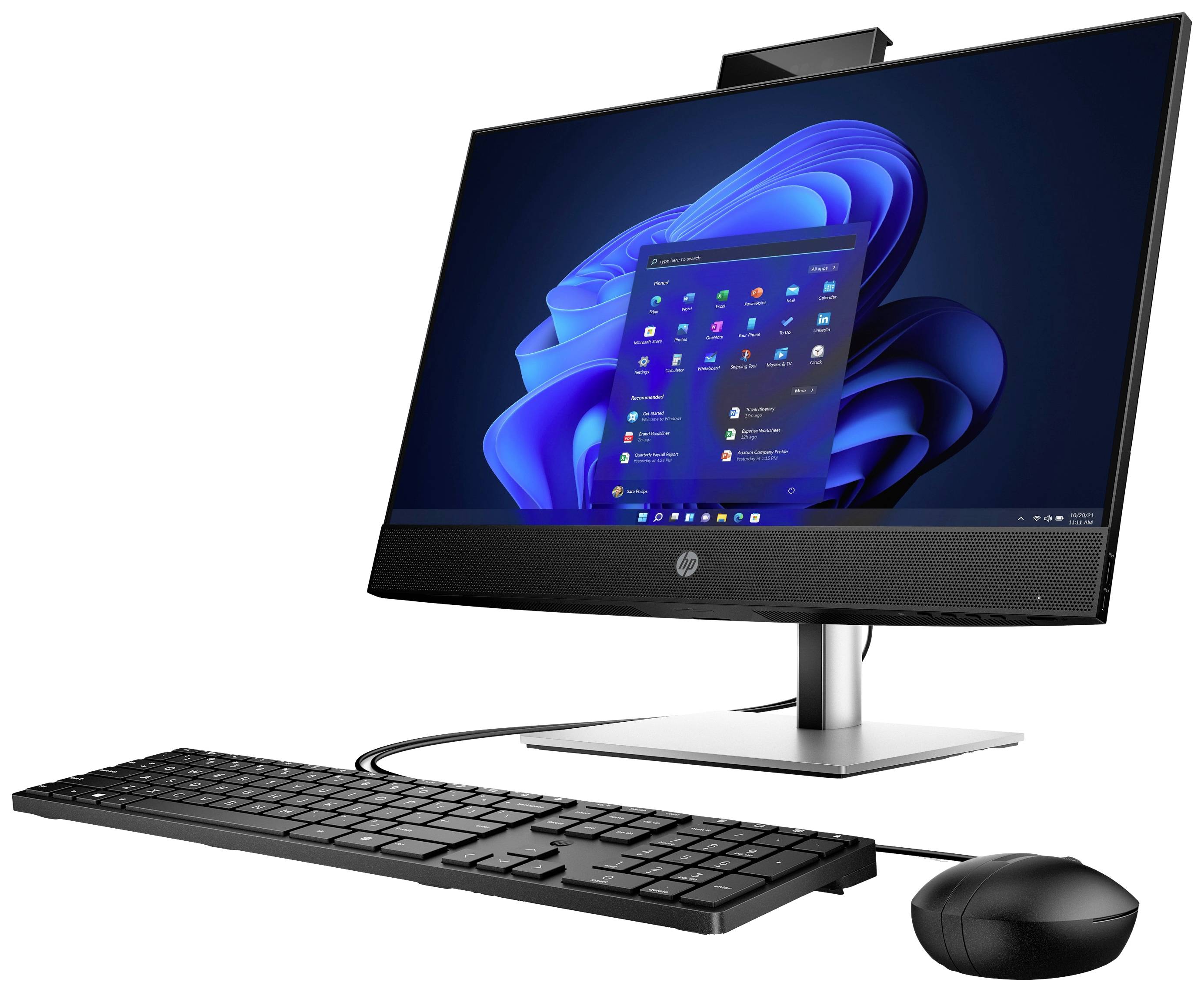 Ein moderner All-in-One-Desktop-Computer mit Tastatur und Maus, auf dem Windows 11 läuft, ist im Einsatz.