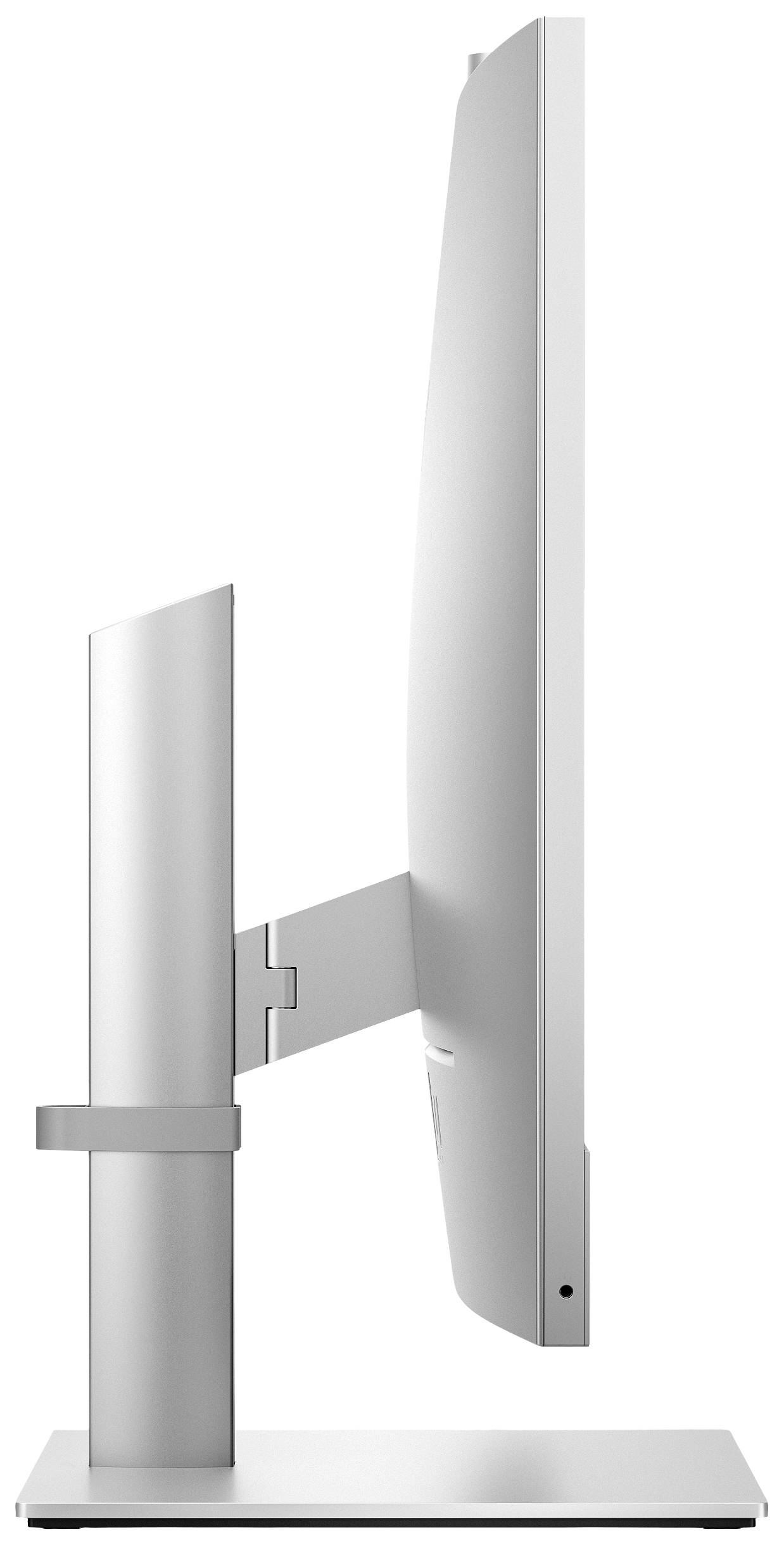 Ein ultradünner Monitor seitlich betrachtet, zeigt das minimale Design und die schlanke Bauweise, montiert auf einem modernen Standfuß.