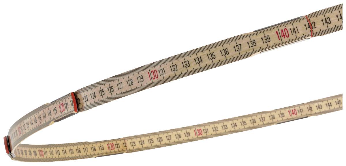 Ein Maßband zeigt Zahlen in Zentimetern und Millimetern. Die Skala reicht über 140 cm hinaus.