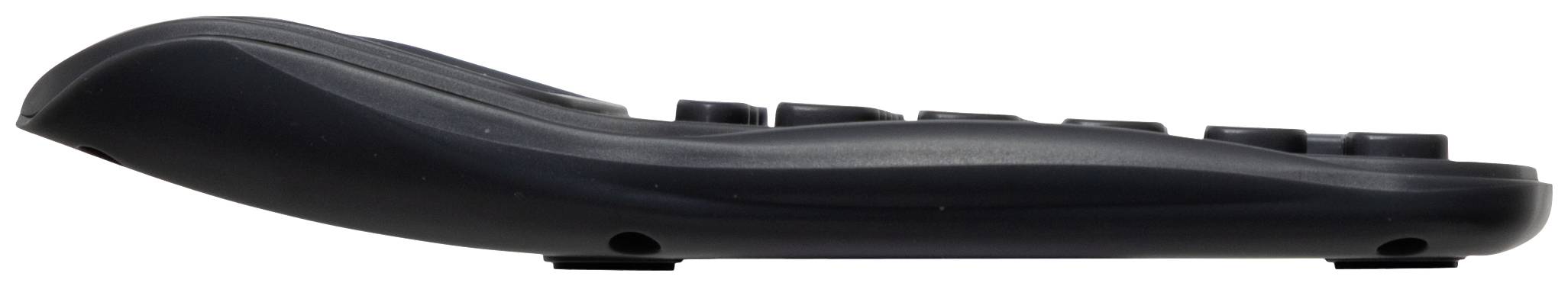 Fernbedienung in Seitenansicht; zeigt flaches, ergonomisches Design ohne sichtbare Tasten oder Displays.