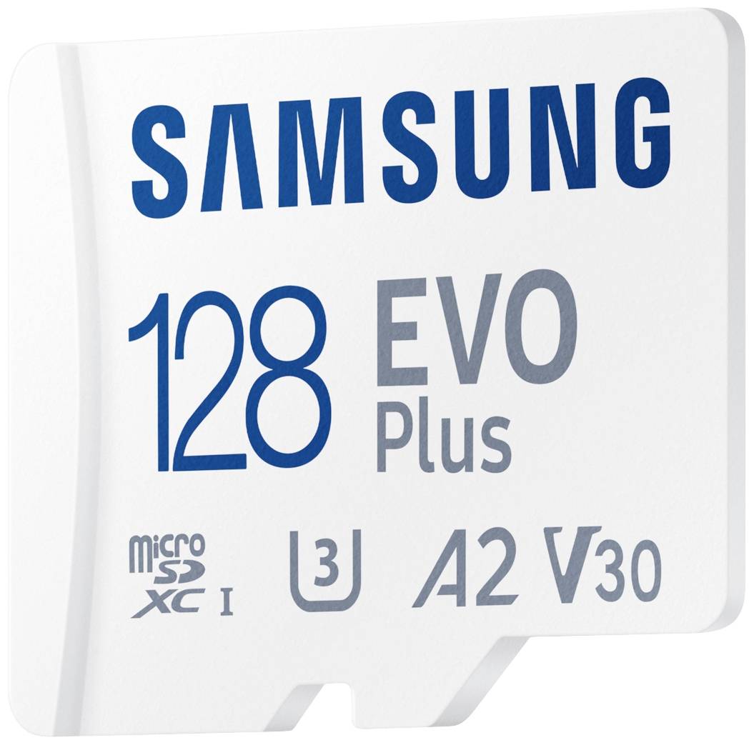 Samsung EVO Plus microSD-Karte Retail 128GB UHS-I, v30 Video Speed Class, A2 Application Performance Class inkl. SD-Adapter