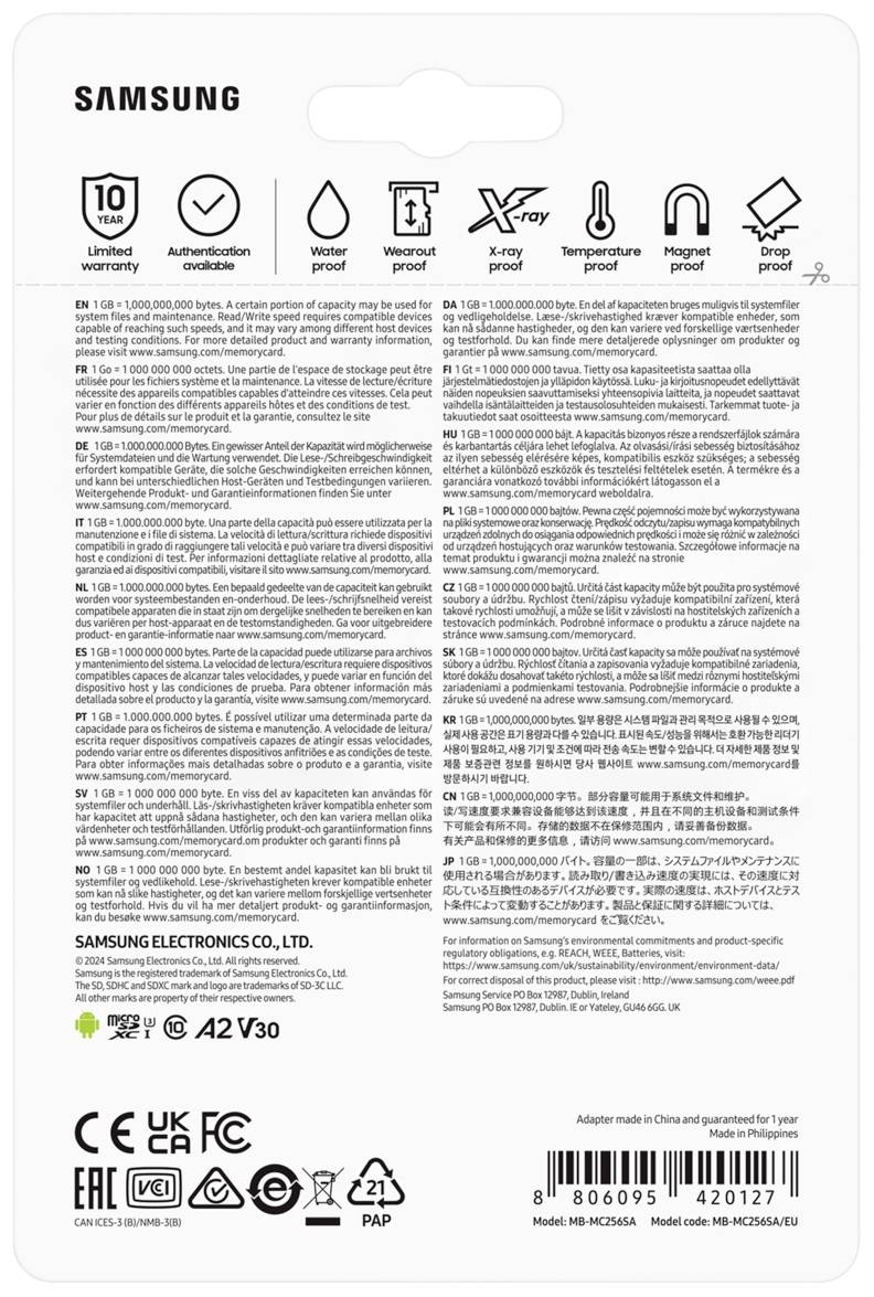 Samsung EVO Plus microSD-Karte Retail 256 GB UHS-I, v30 Video Speed Class, A2 Application Performance Class inkl. SD-Adapter