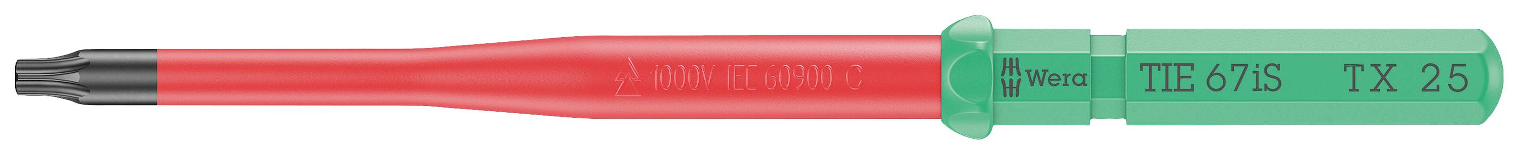 Roter und grüner Schraubenzieher-Aufsatz mit der Aufschrift 'WIHA TIE 8/S TX 25', geeignet für Sechskantschrauben.