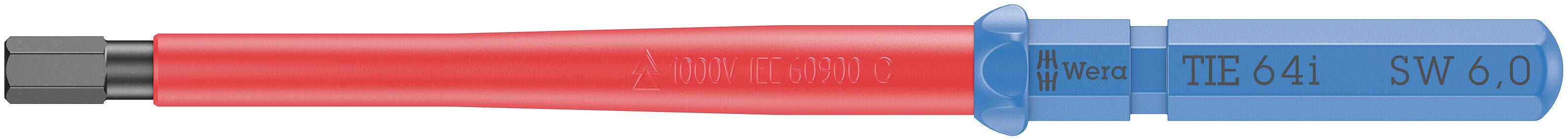Ein roter Schlitzschraubendreher mit blauem Griff, beschriftet mit 'TEC 641 SW 6,0'. Der Schaft ist aus Metall.
