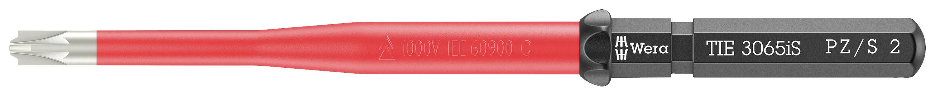 Ein rot-schwarzer isolierter Schraubendrehereinsatz mit Torx-Kopf, Modell 'T6E 036656 PZ/S 2'.