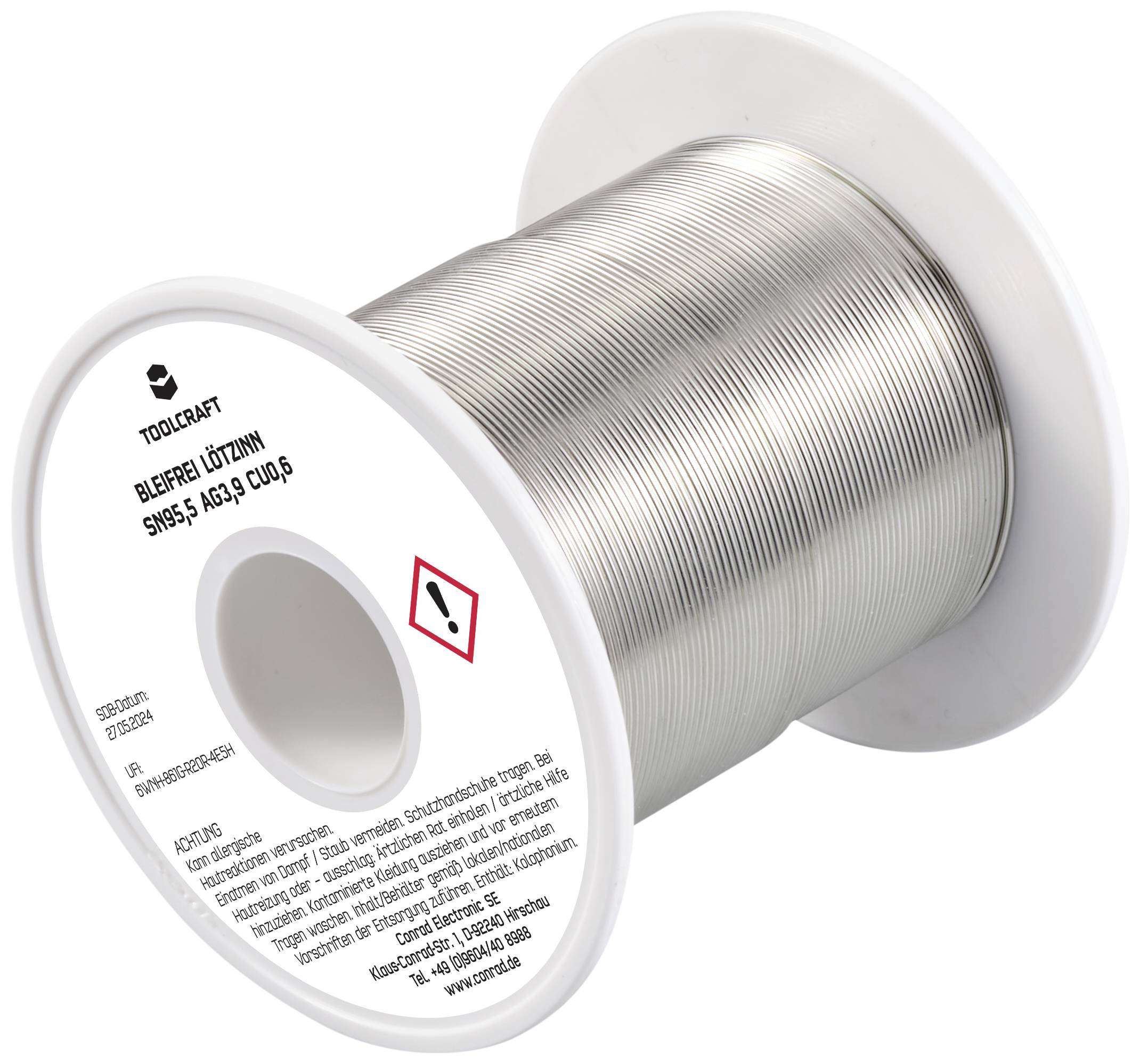 TOOLCRAFT TO-9503307 Lötzinn, bleifrei Spule Sn95,5Ag3,9Cu0,6 ROL1 100g 0.7mm