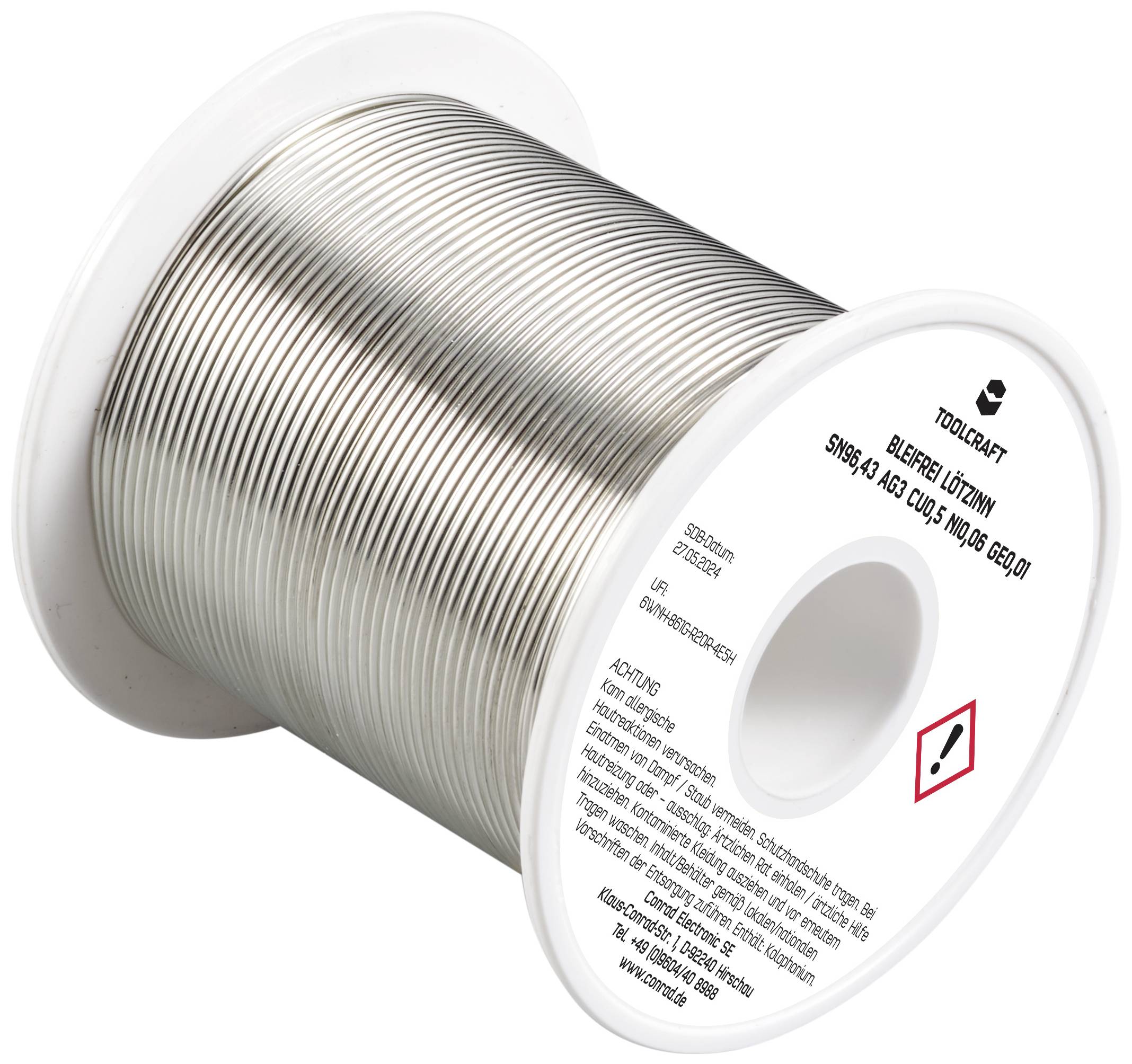 Rolle mit Lötzinn, etikettiert mit 'Toolcraft', enthaltend 500g Lötzinn mit den Spezifikationen Sn60Pb40.