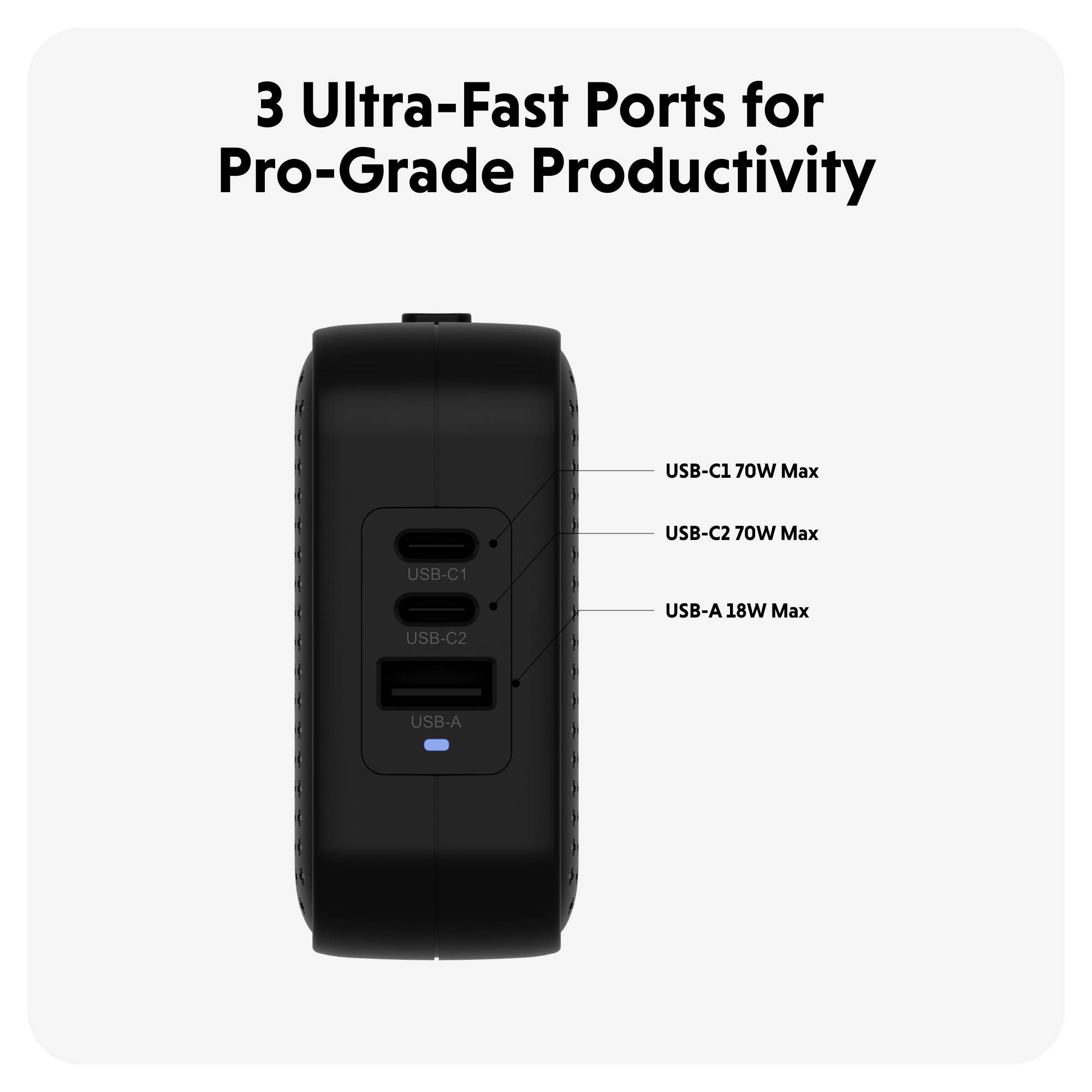 HYPER HyperJuice® 70W USB-C Reiseladeadapter 70W 1x USB-A, 2x USB-C® USB PD Schwarz GaN, mit Europa-Adapter, mit UK-Adapter, mit