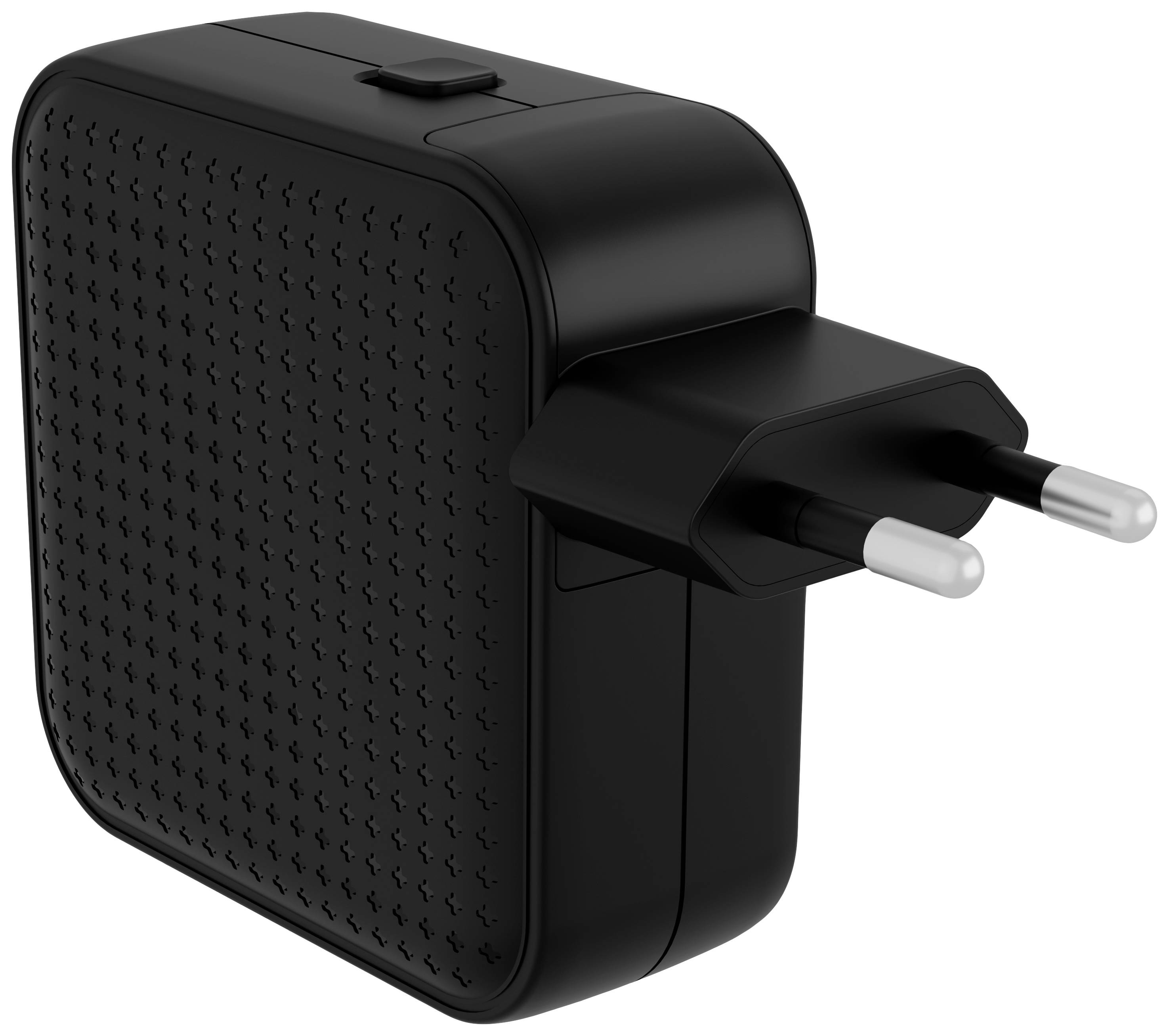 Schwarzes USB-Ladegerät mit europäischem Stecker.