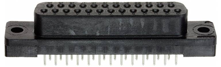Ein 34-poliger rechteckiger Steckerverbinder, von der Stiftseite aus betrachtet, mit mehreren hervorstehenden Metallstiften für elektronische Verbindungen.