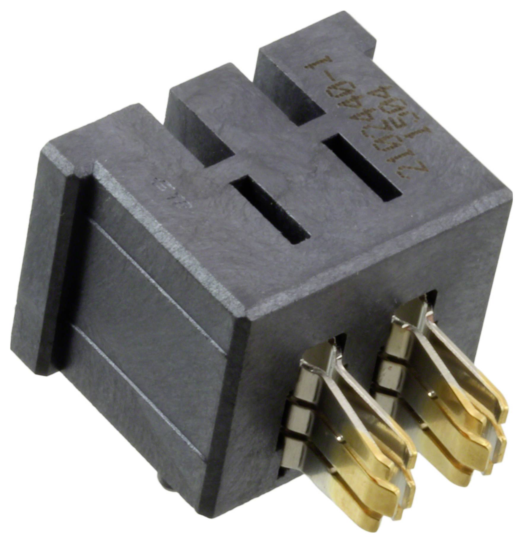 Eine schwarze, rechteckige Siebenkontakt-Buchse mit Metallkontakten für elektronische oder elektrische Verwendung.