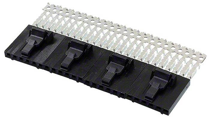 IDC-Stecker mit schwarzem Gehäuse, mit Metallklemme zur Drahtbefestigung, wird bei der Montage von elektronischer und Computerhardware verwendet.