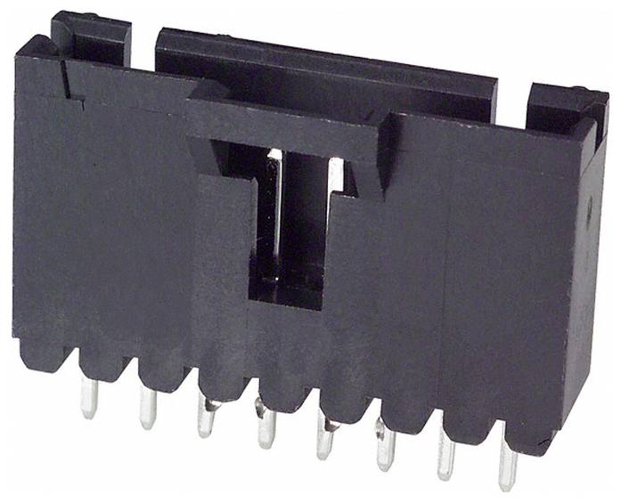 Ein schwarzer 10-pol-Stiftleisten-Stecker mit zwei Reihen zu je fünf Stiften, entworfen für elektronische Schaltungsverbindungen.