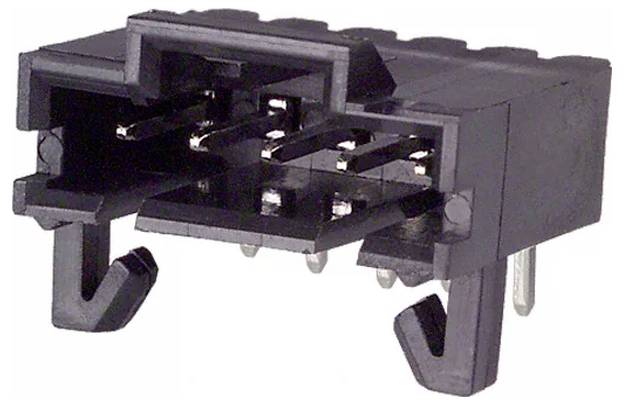 Ein schwarzer Dual-Port-RJ45-Ethernet-Stecker mit drei sichtbaren Metallstiften im Inneren, der zur Netzwerkverbindung und Datenübertragung in elektronischen Geräten verwendet wird.